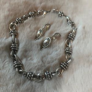 Costume silver tone bracelet and pierced earrings
